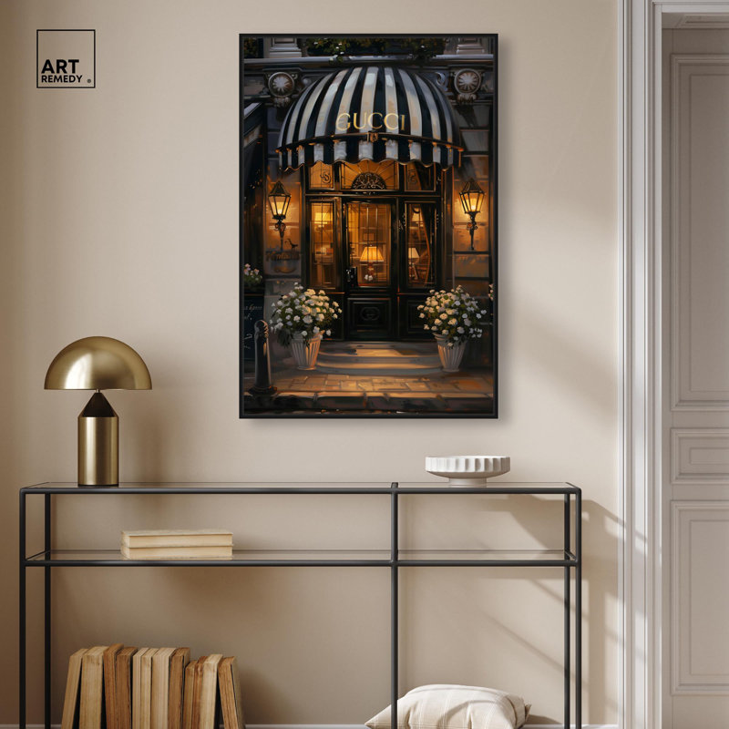 «Elegant Night Time Store Store Canvas» par Art Remedy, H 37 po x l 25 po, Noir, Cadre flottant