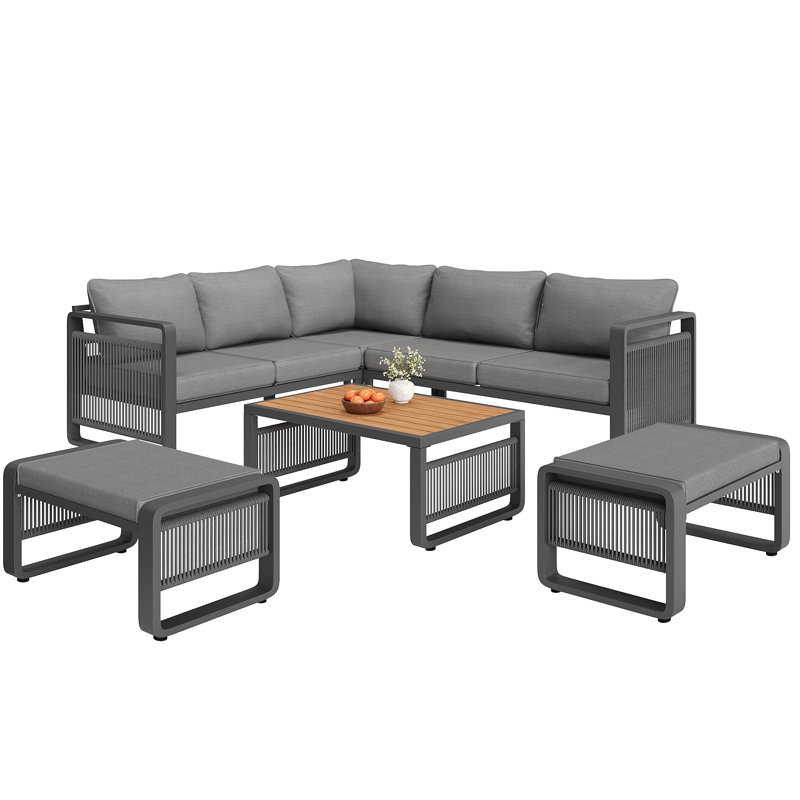Woven Rope 7 - Person Seating Group With Table, Grey