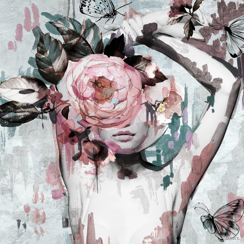 «Floral Crown Beauty II» par Parvez Taj - peinture sur toile tendue, H 12 po x l 12 po x P 1,5 po