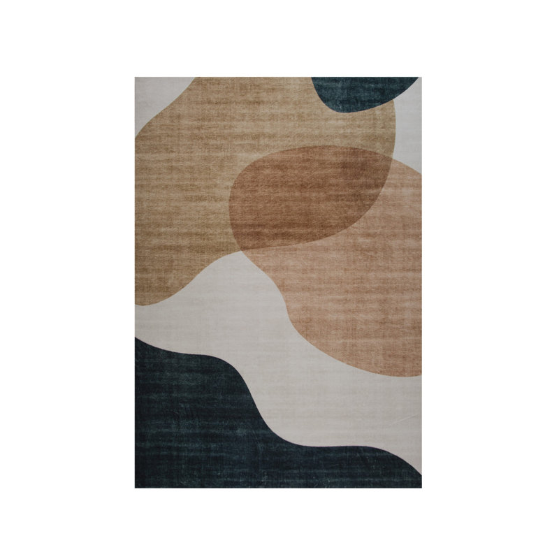 Tapis abstrait délavé beige et vert 4 pi x 6 pi