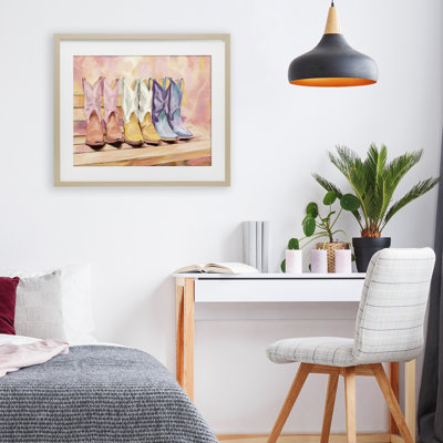 Painted Boots Trio Framed Print Under Glass, design by Kim Allen