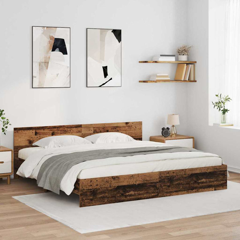  Bed Frame With Headboard Engineered Wood, Old Wood, Super King (6')