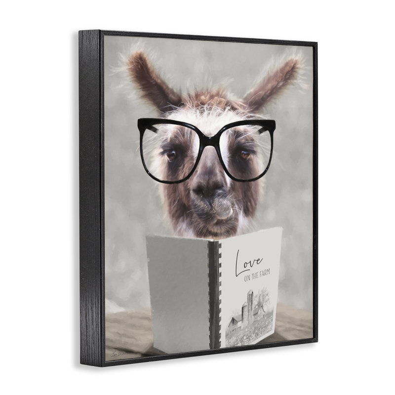 «Love on the Farm Llama», estampe numérique, conception par Lori Deiter, H 14 po x l 11 po, Giclée encadrée noir minuit