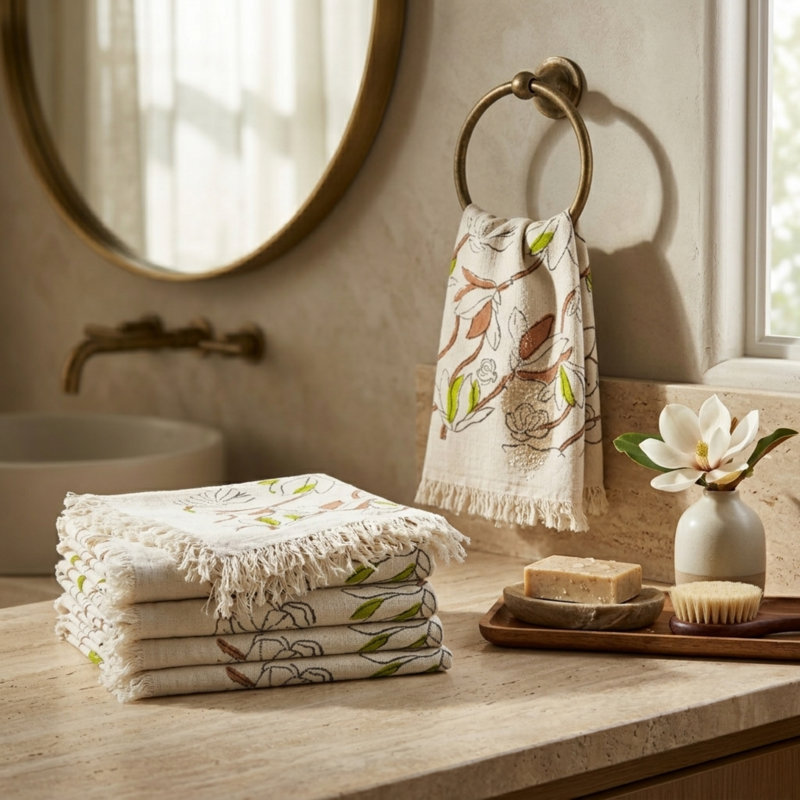 Ensemble de 4 essuie-mains gaufrés tissés à la main 100% coton 17 x 32 gaufres, vert