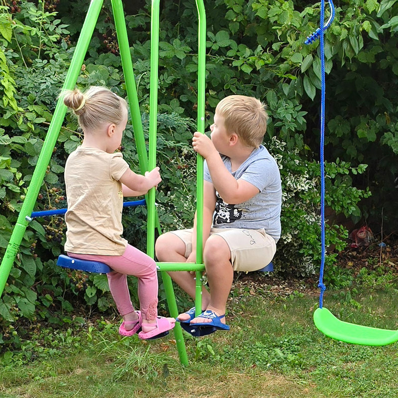 Haywards Kids Swing Set, Metal Heavy Duty A-Frame 2 Seats Glider Green