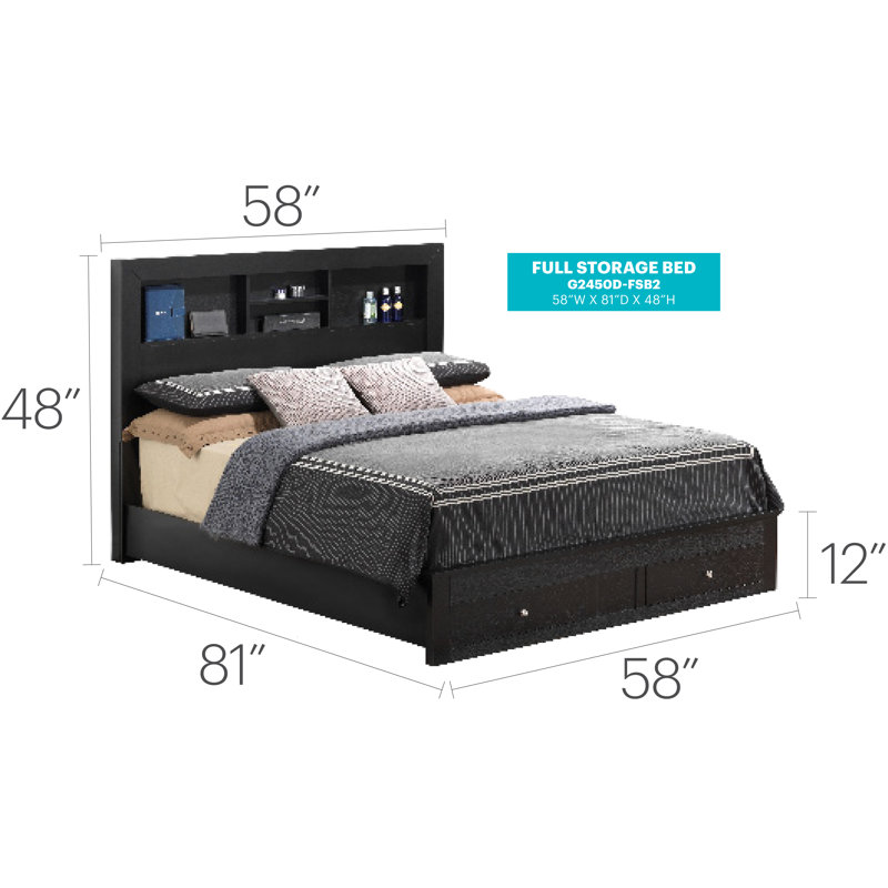 Lisbon Platform Storage Bed, Full, Black