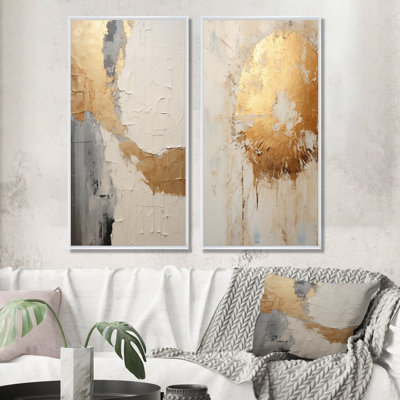 Or et peinture beige fusion - ensemble de 2 reproductions d'art sur toile
