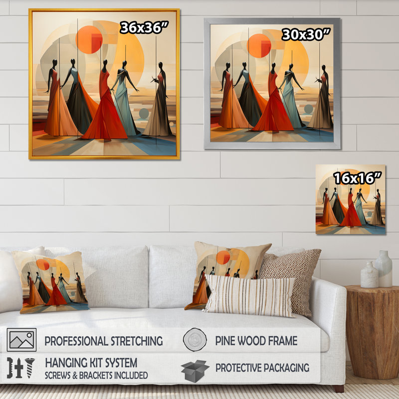 Jaune synchronisé Dance Rhythms II - Dance, art mural, Cadre flottant noir, 36" H x 36" W