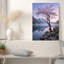 «Pink Blossom Tree» par Lake with Mountain Reflection, art mural sur toile-1927735370