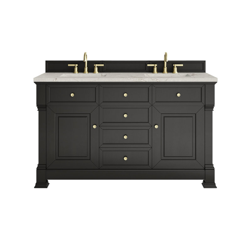 Brookfield 59.88'' W Double Bathroom Vanity Base, Black Onyx