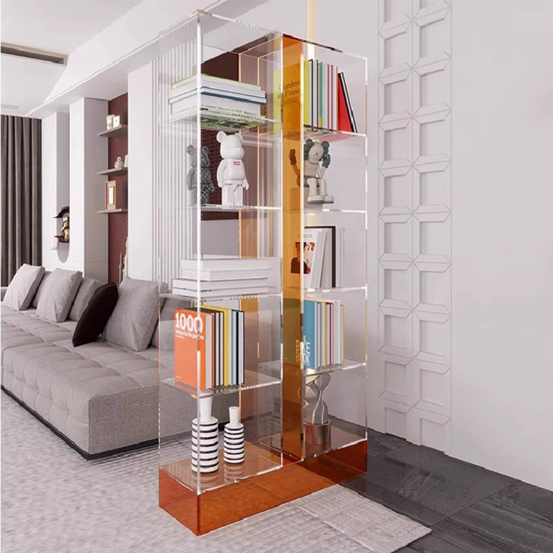 Open and transparent acrylic bookcase, Orange