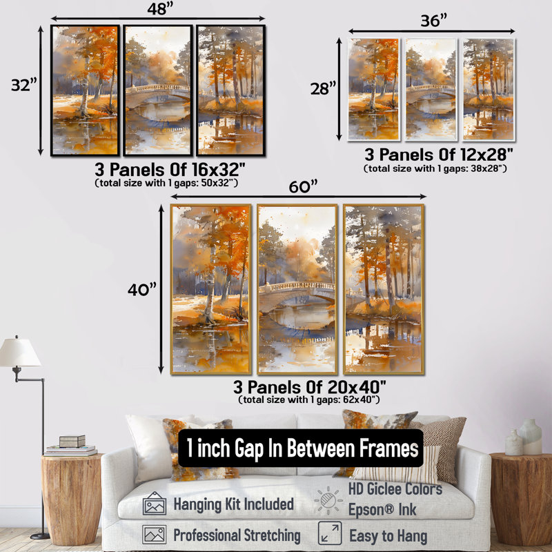 Soan - ensemble d'art mural Bridges, H 40 po x l 60 po, Cadre naturel flottant