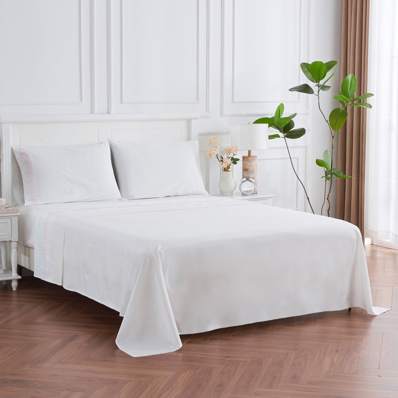 Cali 300 Thread Count Floral 100% Cotton Percale Sheet Set, Full Sheet Set with 2 Pillowcases, Pink