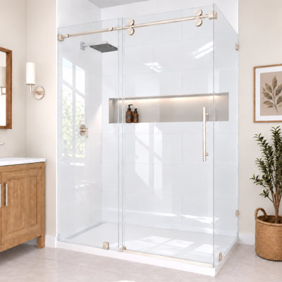 RadianceRP 68-72 in. W X 34 in. D X 76 in. H Sliding Frameless Corner Shower Enclosure with Clear Glass