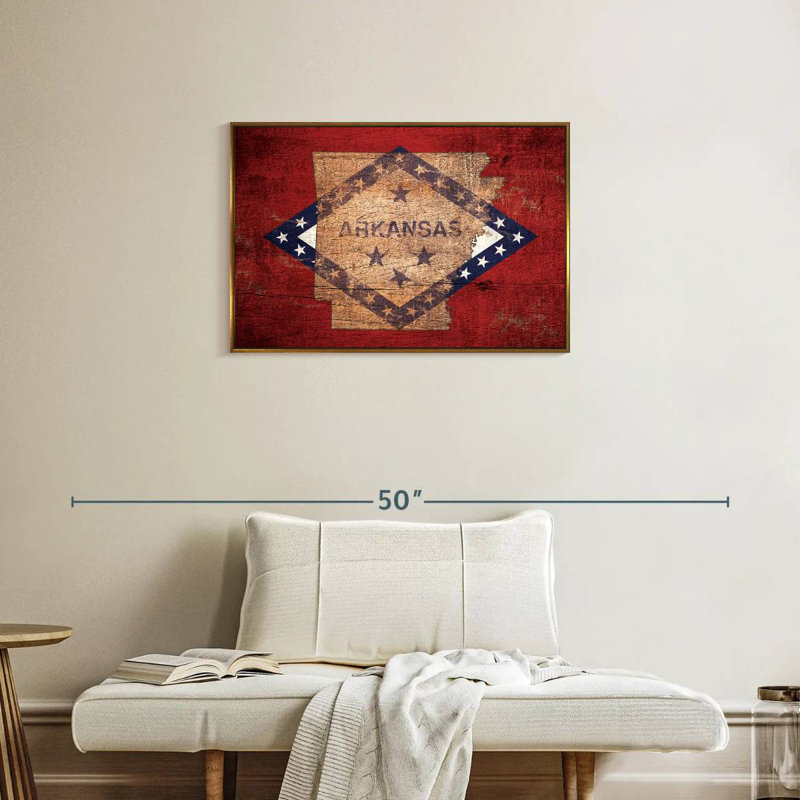 Carte d'État sur le drapeau de l'Arkansas, Cadre flottant doré, 31 po x 21 po