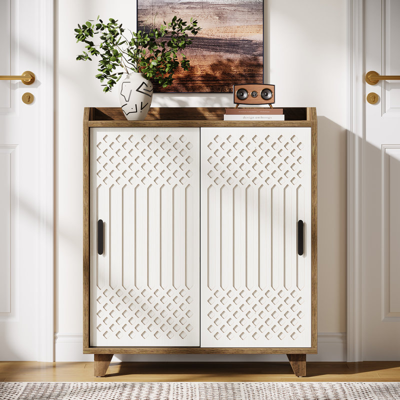Armoire à chaussures en bois avec portes coulissantes avec tablettes réglables, armoire à chaussures moderne à 5 niveaux pour vestibule