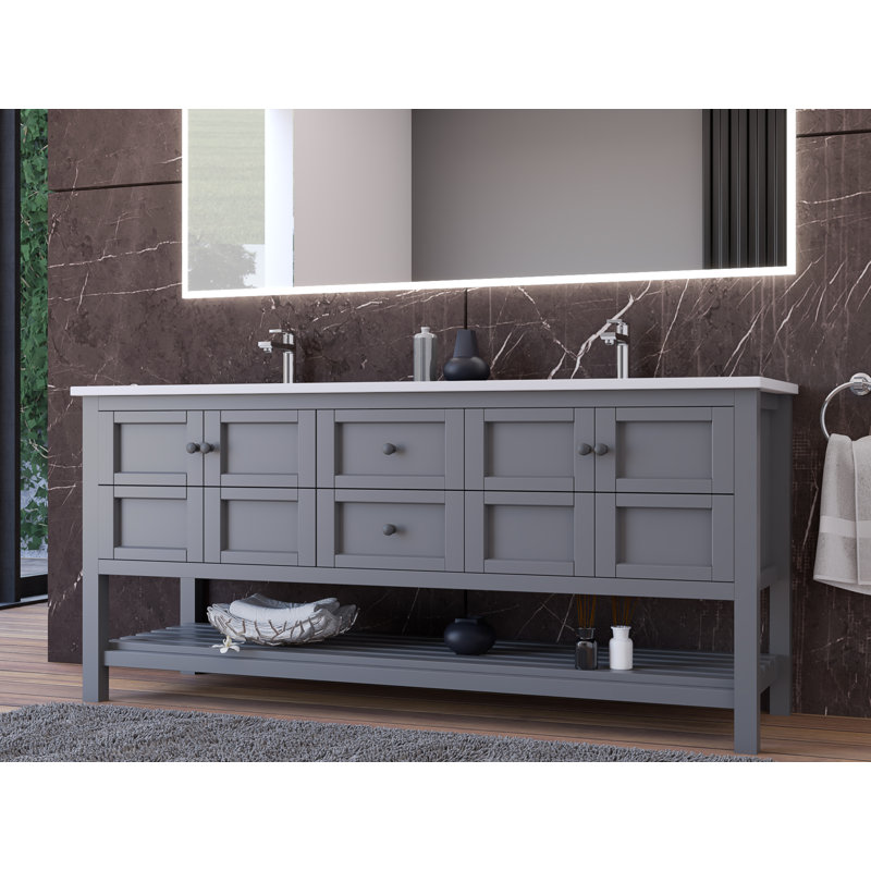 Ensemble de meuble-lavabo double 72 po Anneus, gris, Noir mat, Blanc