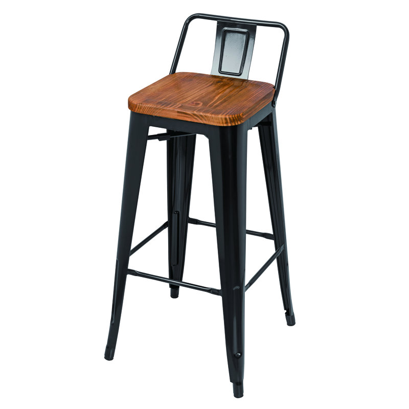 Tabouret de bar à dossier bas en métal et métal noir 94115