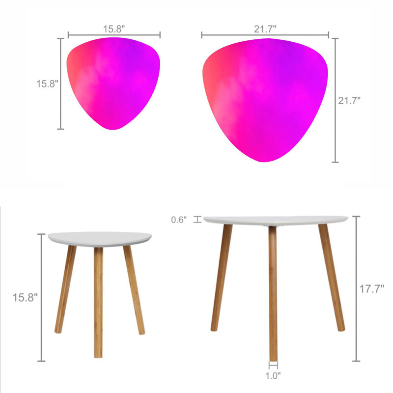 Triangle Nesting Coffee Table Set of 2 Vibrant Hot Pink Fuchsia Neon Purple blurred motion Abstract light End Table Modern Minimalist Side Table Set for Living Room Bedroom