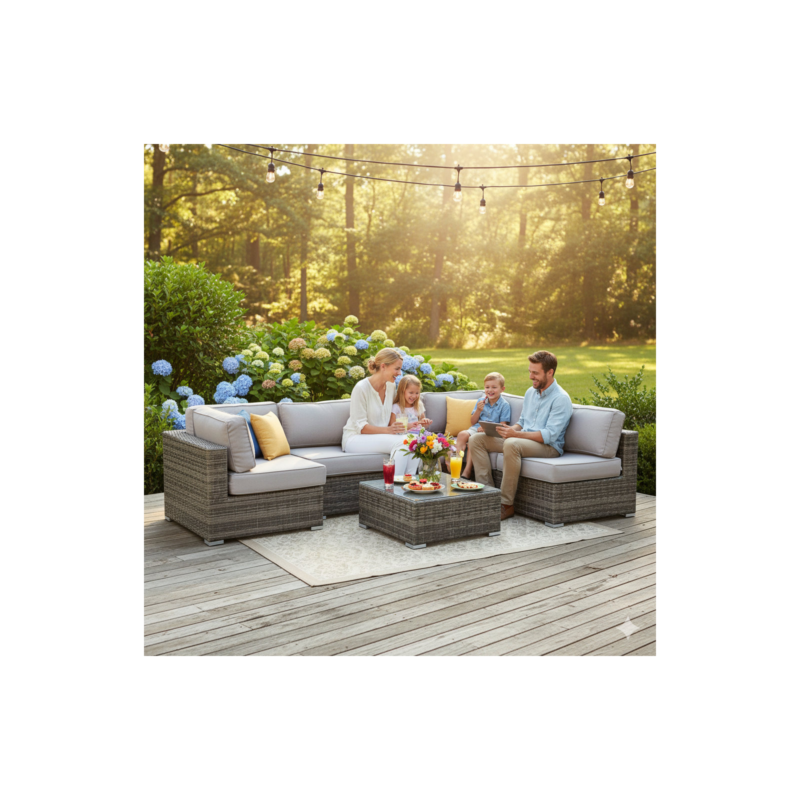 Tonioni Rattan Wicker Fully Assembled 6 - Person Seating Group with Sunbrella Cushions, Sunbrella Taupe