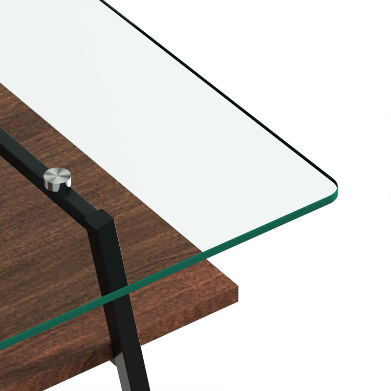 Table basse rectangulaire, plateau de table en verre trempé avec pieds en métal, table de salon moderne, verre, Transparent