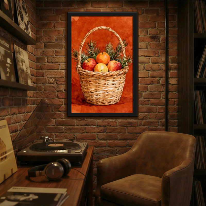 Panier de Noël avec pommes et branches de pin, H 36 po x l 24 po