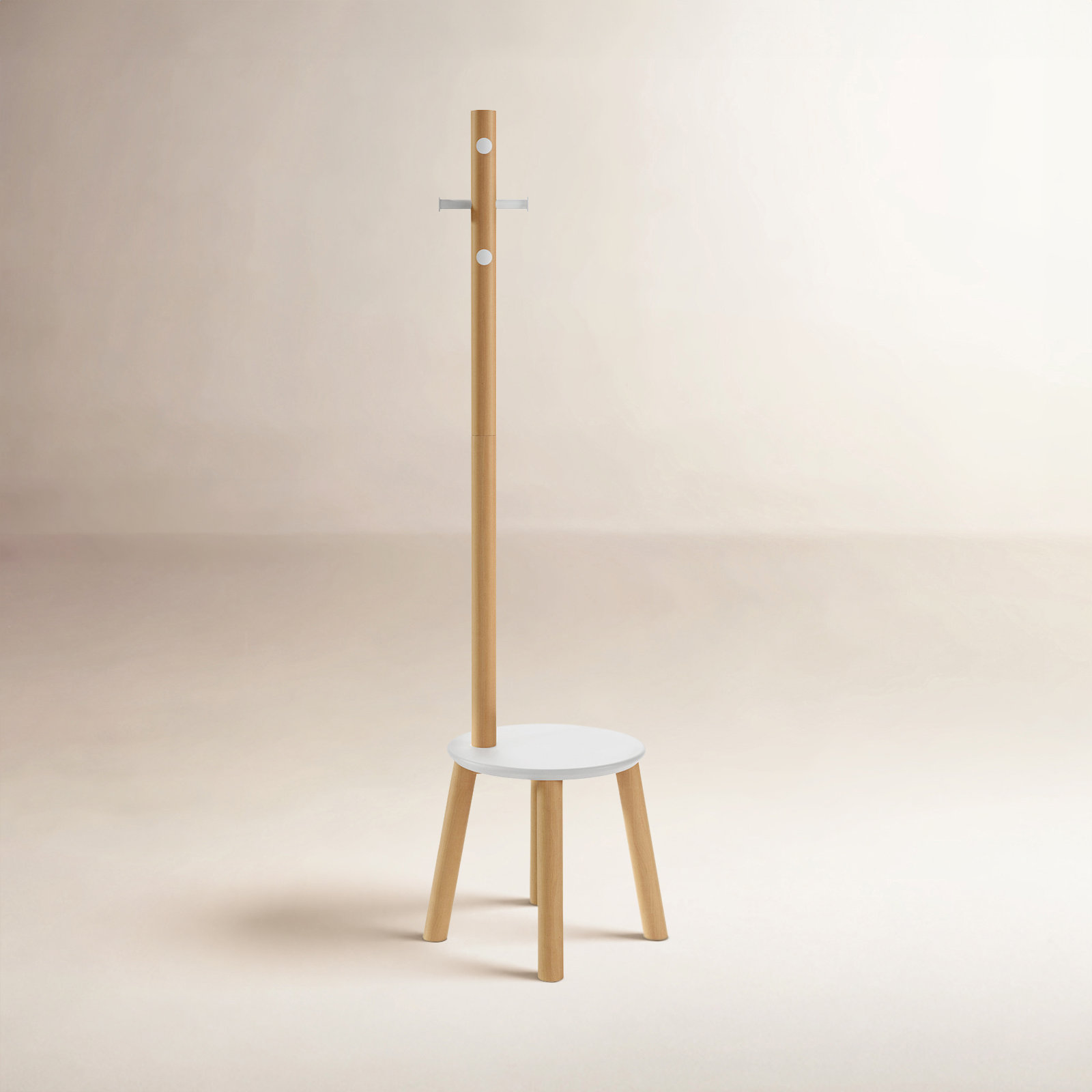 6 - Hook Freestanding Coat Rack, White/Natural