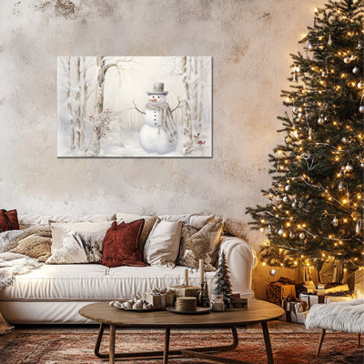 Grand, encadré - bonhomme de neige, décoration murale, photos de Noël rétro, impressions sur toile pour salon