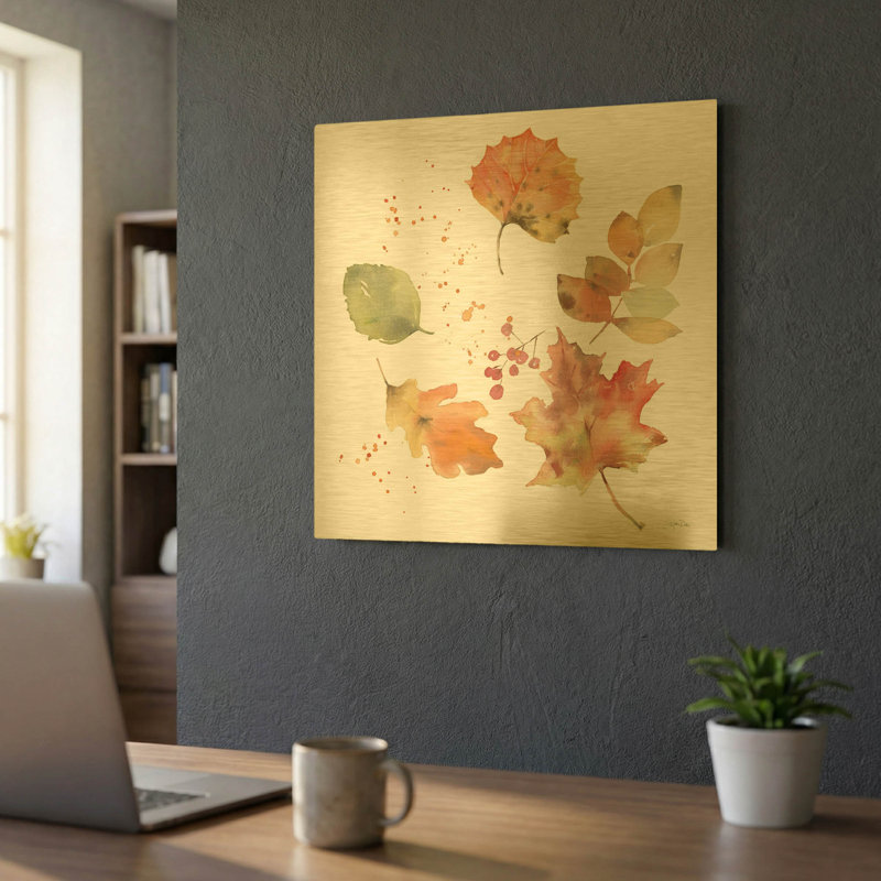 «Falling Leaves I» par Katrina Pete, art mural en métal doré, 24 po x 24 po, 24 po x 24 po