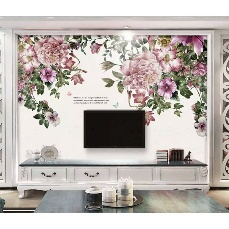 Papier peint amovible floral rétro, L 35,04 po x l 55 po, Non-Woven