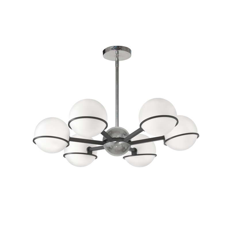Lustre halogène 6 lumières Sofia, Noir mat / chrome poli