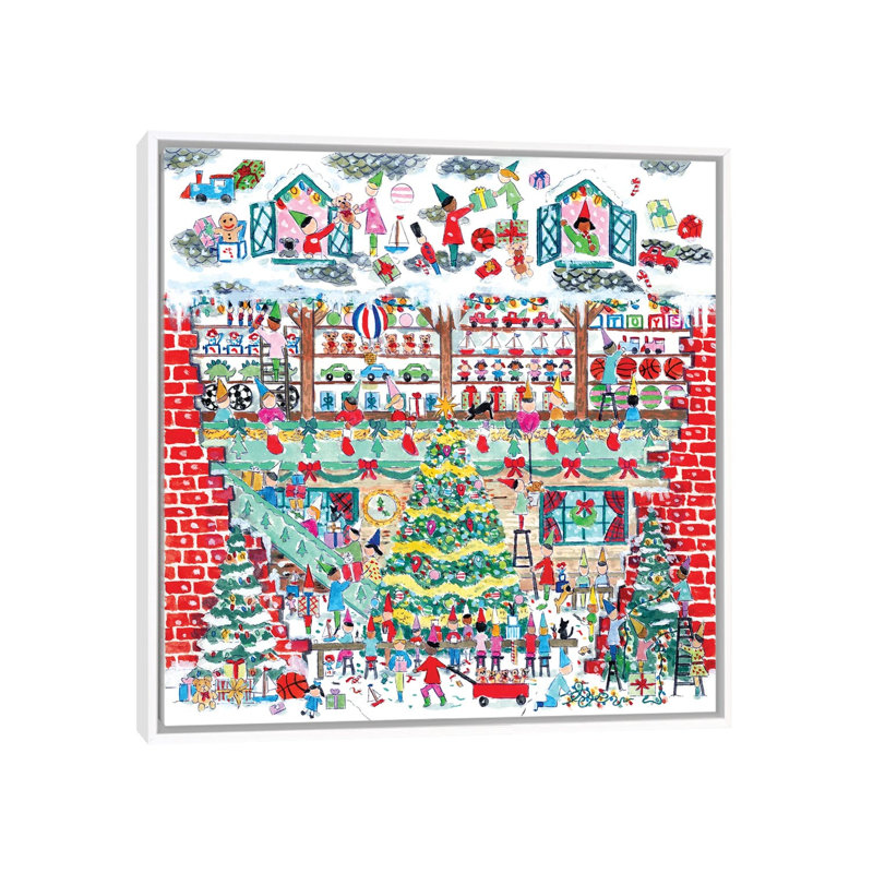 Santa's Toy Shop - reproduction d'art mural, H 26 po x l 26 po, Impression encadrée sans passe-partout, Blanc