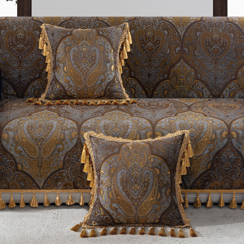 Housse de coussin 1 pièce en jacquard bronze 20 po x 20 po, housse de coussin décoratif avec pampilles pour canapé, canapé, salon, chambre à coucher