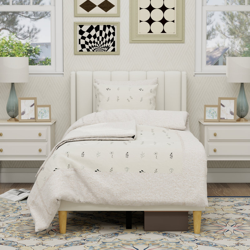 Upholstered Platform Bed Frame, Beige, Twin