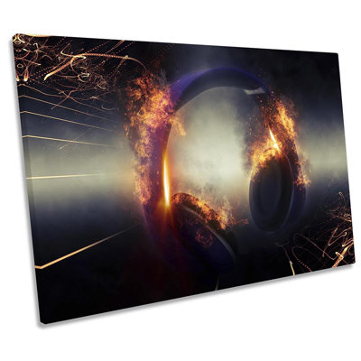 Flaming Headphones Music - Wrapped Canvas Illustration