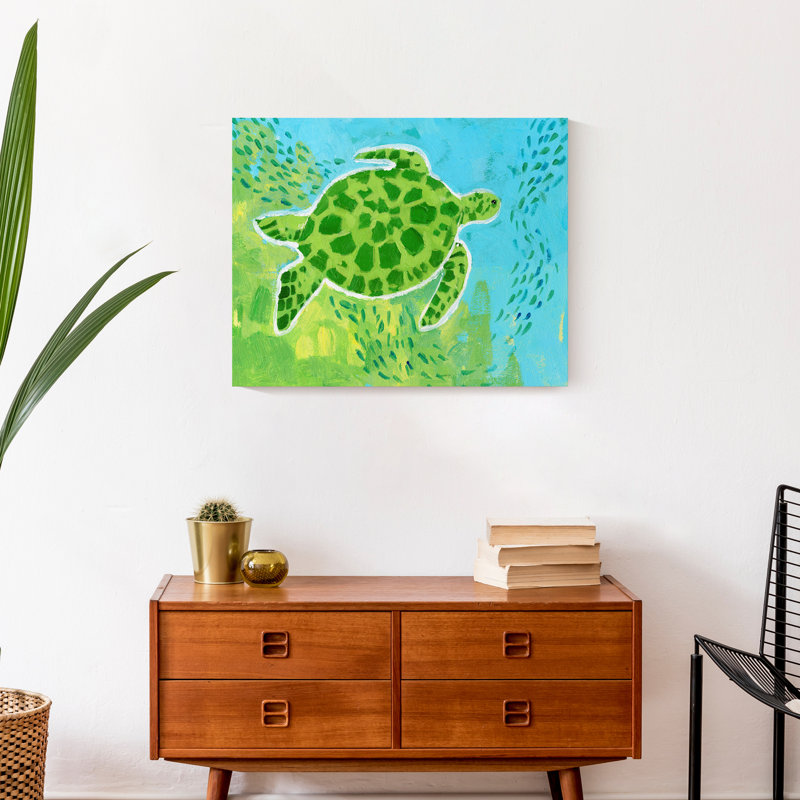 Tortue de mer brillante sur toile, H 16 po x l 20 po x P 1,25 po, Toile tendue