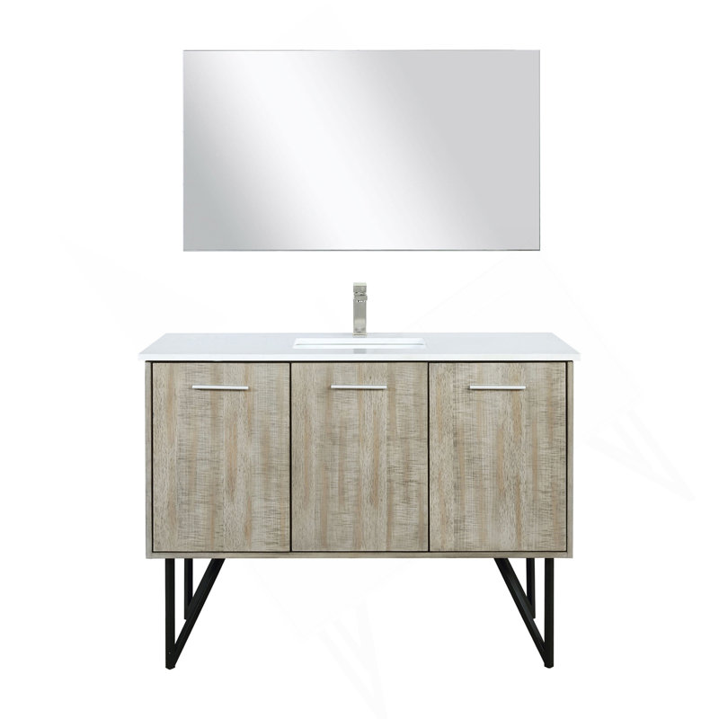 Meuble-lavabo rustique en acacia 48 po X P 20 po D, plateau en marbre de culture, ensemble de robinet en nickel brossé et 43 po Miroir
