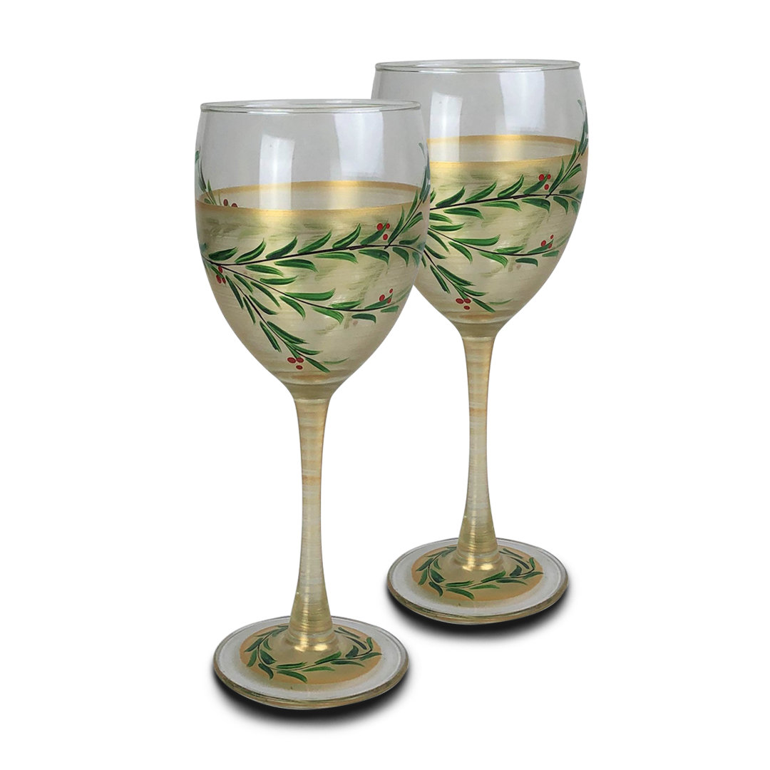 Holiday Vine 11 oz. Stemmed Wine Glass (Set of 2) Golden Hill Studio