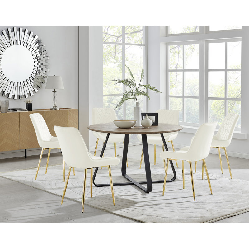Ensemble de 6 tables de salle à manger Vyshonne, Cream/Gold