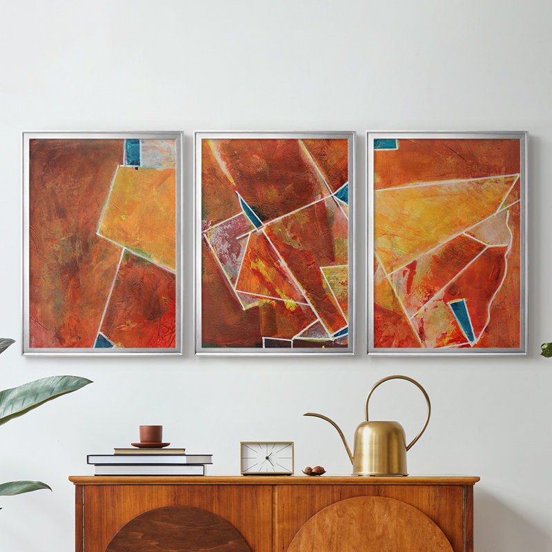 Primaire - 3 pièces sur toile tendue avec châssis encadré, H 19 po x l 27 po, Argent argent