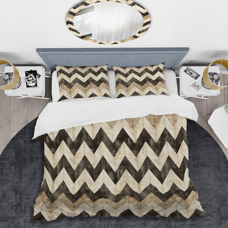 Ensemble de housse de couette transitionnelle Brown Cream Chevron Glam III, Housse de couette très grand et 2 très grandes t