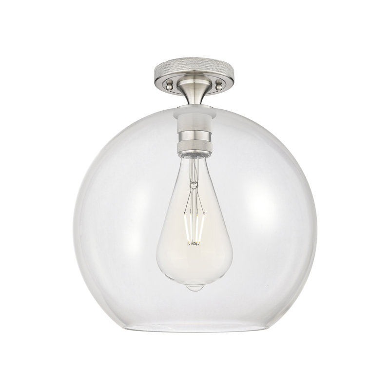 Saavedra - 1 Light Athens Flush Mount, 9.63" H x 11.75" W x 11.75" D, Clear, Satin Nickel