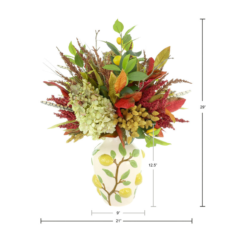 Fall Arrangement in Lemon Vase