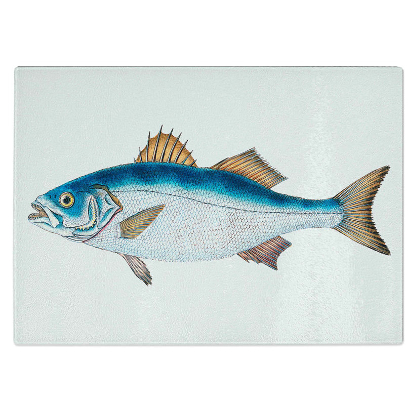 Tempered Glass Bass Fish Chopping Board, 28.5 cm W x 20 cm L