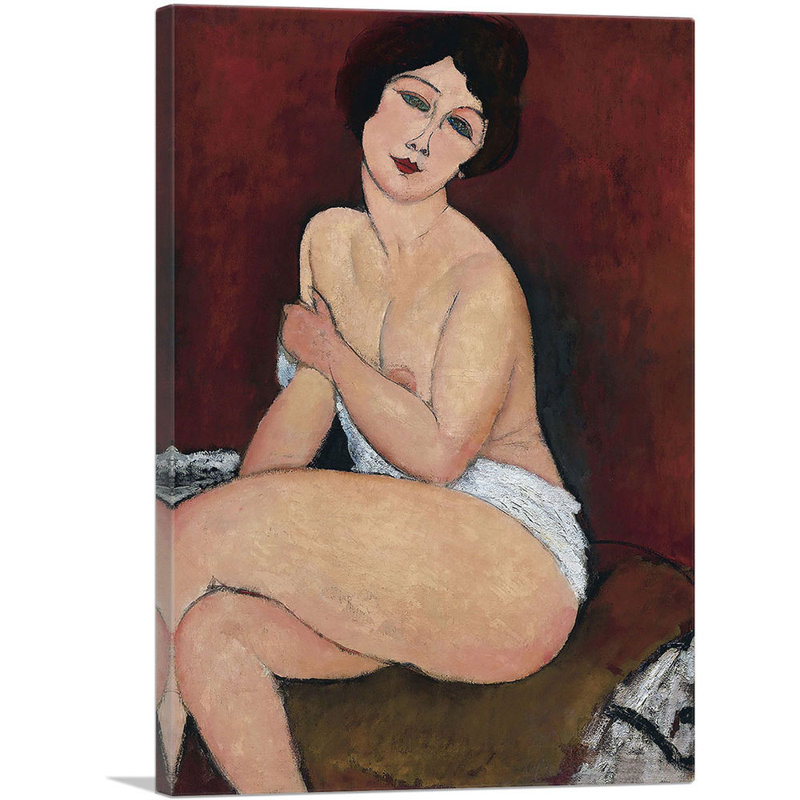«Nude Seating on a Sofa 1917» par Amedeo Modigliani, reproduction d'art sur toile tendue, H 26 po x l 18 po x P 0,75 po