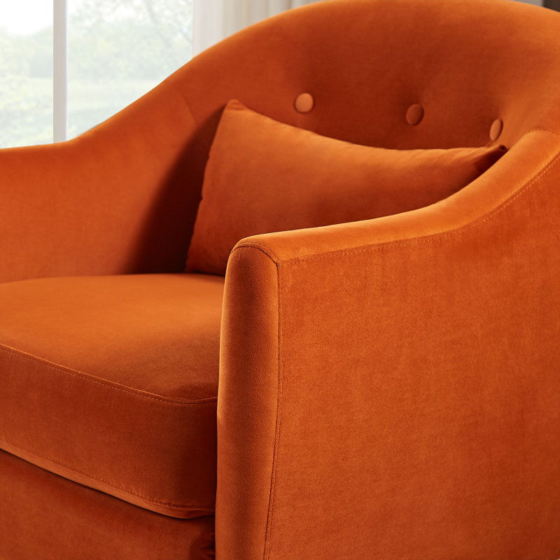 Fauteuil capitonné avec coussin, Velours curry
