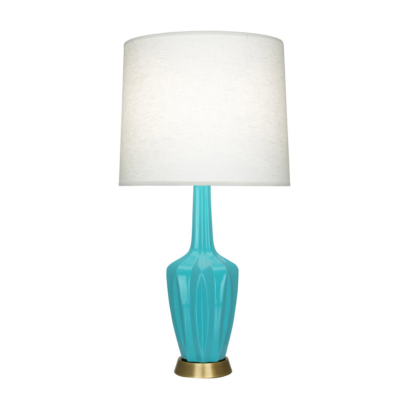 Petite lampe d'appoint Emma, H 30 po x l 6,25 po x P 15 po, Céramique / métal, Bleu œuf glacé