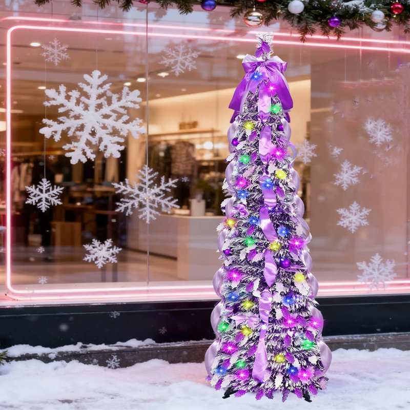 Arbre de Noël artificiel escamotable 5 pi avec lumières et décorations pour Noël