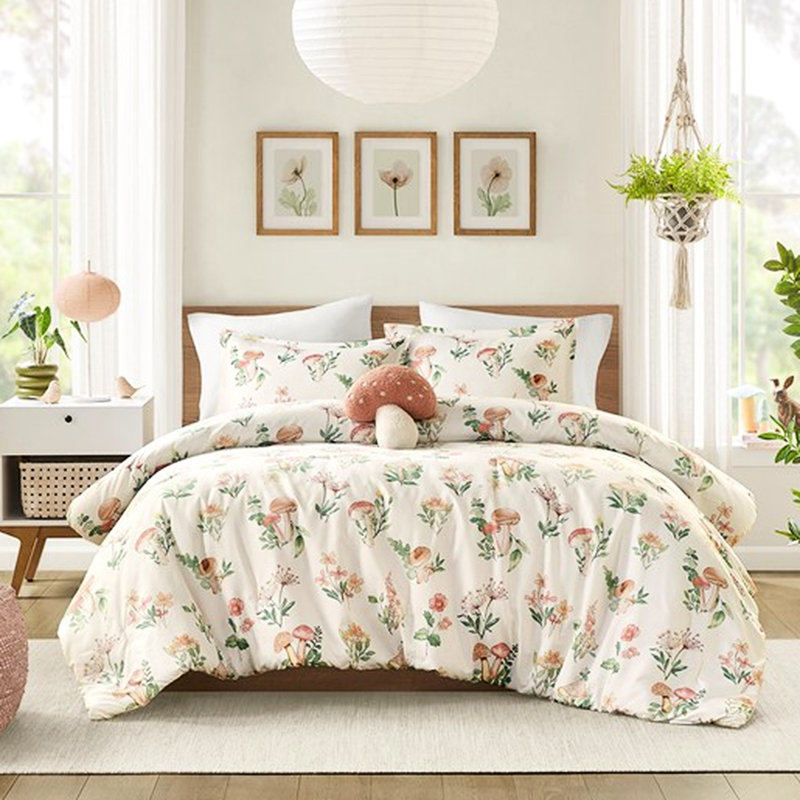 Full/Queen Bedding With Mushroom, Microfiber, Microbial Size Bedding, Mushroom Print, Fabric