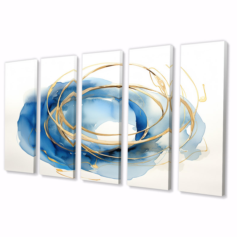«Unity Subtle Gold Watercolor II», art mural abstrait pour le salon, 5 pièces, H 28 po x l 60 po